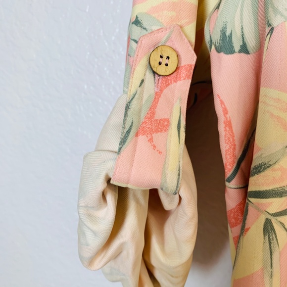 Natural Elements Silk Shirt Dress Size 14 Pink Floral Tropical Hawaiian Belted - Picture 7 of 13